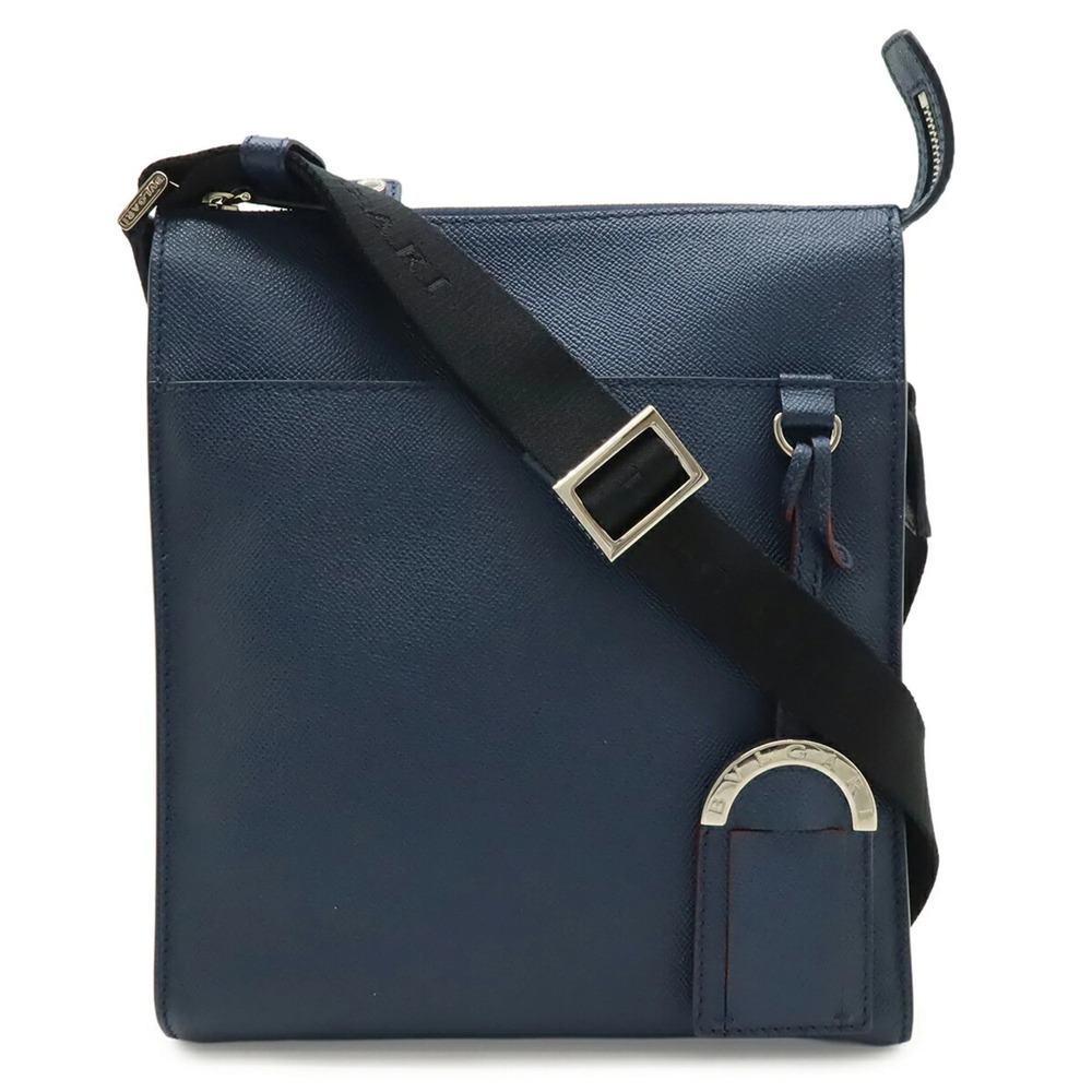 BVLGARI Bulgari Man Handbag Shoulder Bag Leather Navy Blue 39389